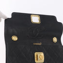 CHANEL Matelasse Shoulder Bag Lamb Skin Black Gold CC Auth 203208-17