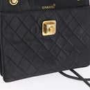CHANEL Matelasse Shoulder Bag Lamb Skin Black Gold CC Auth 203208-18