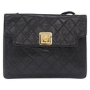 CHANEL Matelasse Shoulder Bag Lamb Skin Black Gold CC Auth 203208-2