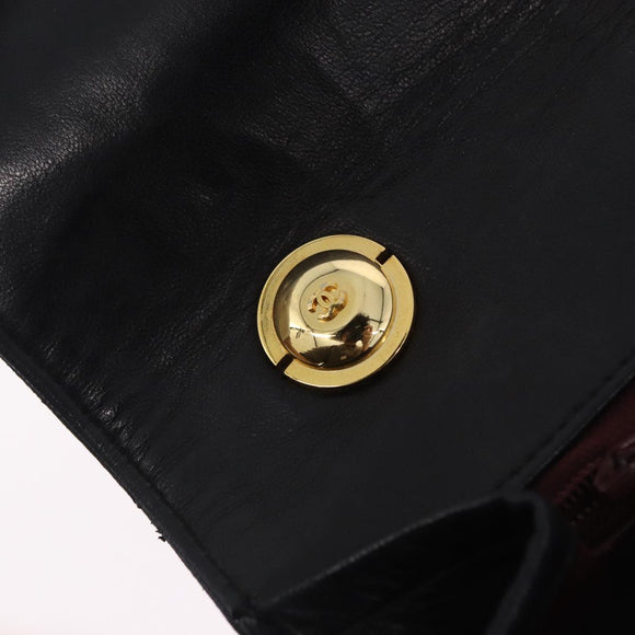 CHANEL Matelasse Shoulder Bag Lamb Skin Black Gold CC Auth 203208