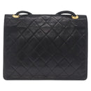 CHANEL Matelasse Shoulder Bag Lamb Skin Black Gold CC Auth 203208-3