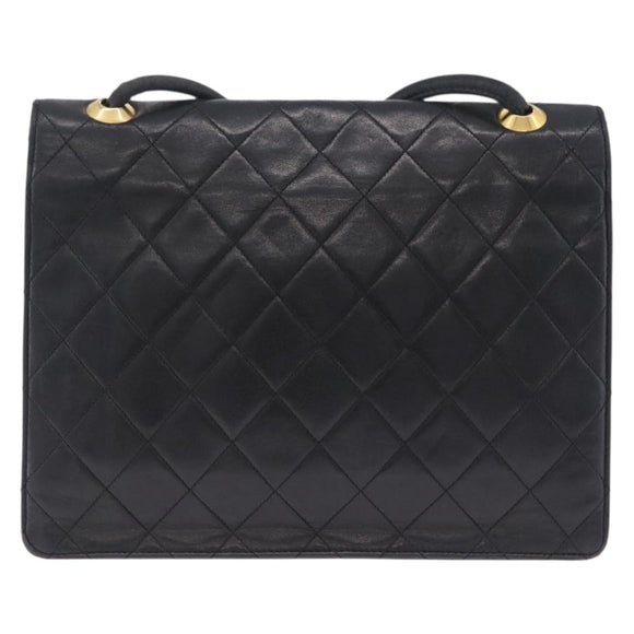 CHANEL Matelasse Shoulder Bag Lamb Skin Black Gold CC Auth 203208