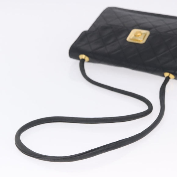 CHANEL Matelasse Shoulder Bag Lamb Skin Black Gold CC Auth 203208
