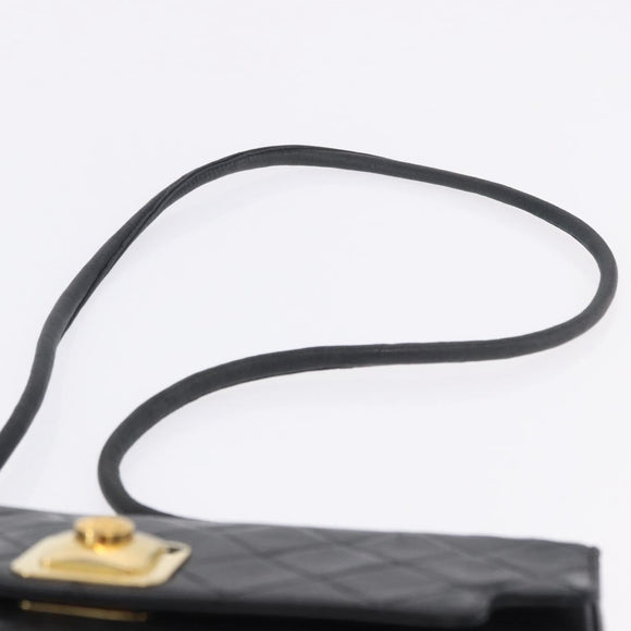 CHANEL Matelasse Shoulder Bag Lamb Skin Black Gold CC Auth 203208