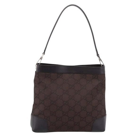 GUCCI GG Canvas Shoulder Bag outlet Dark Brown Silver 143745 Auth 203209A