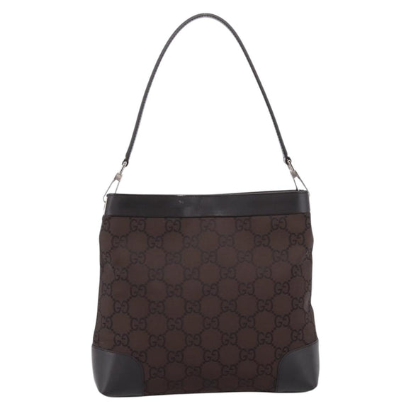 GUCCI GG Canvas Shoulder Bag outlet Dark Brown Silver 143745 Auth 203209A