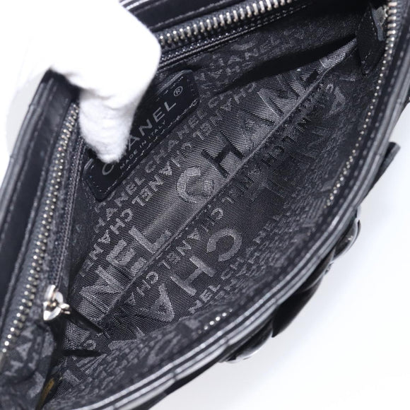 CHANEL Choco Bar line COCO Mark Chain Bag Leather Black Silver CC Auth 203211V