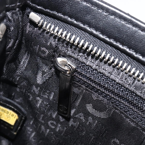 CHANEL Choco Bar line COCO Mark Chain Bag Leather Black Silver CC Auth 203211V