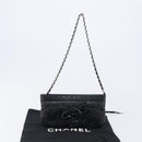 CHANEL Choco Bar line COCO Mark Chain Bag Leather Black Silver CC Auth 203211V-27