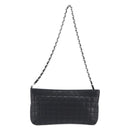 CHANEL Choco Bar line COCO Mark Chain Bag Leather Black Silver CC Auth 203211V-3