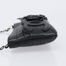 CHANEL Choco Bar line COCO Mark Chain Bag Leather Black Silver CC Auth 203211V-5