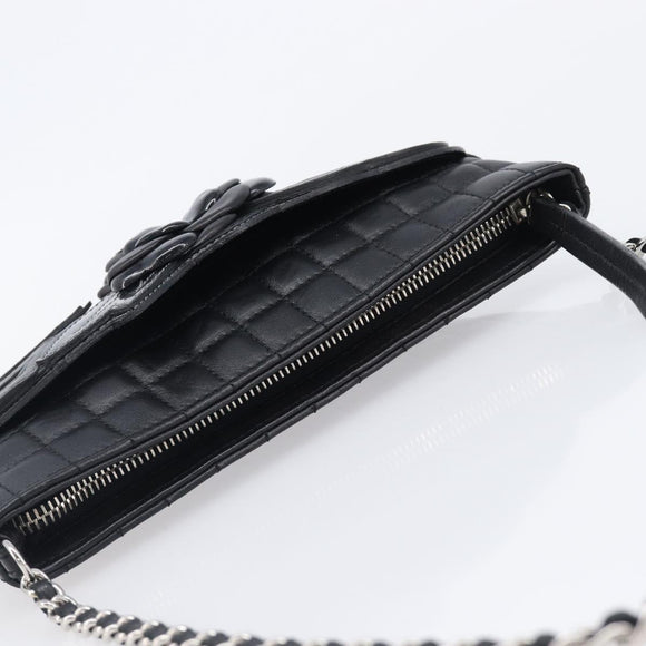 CHANEL Choco Bar line COCO Mark Chain Bag Leather Black Silver CC Auth 203211V