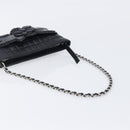 CHANEL Choco Bar line COCO Mark Chain Bag Leather Black Silver CC Auth 203211V-7