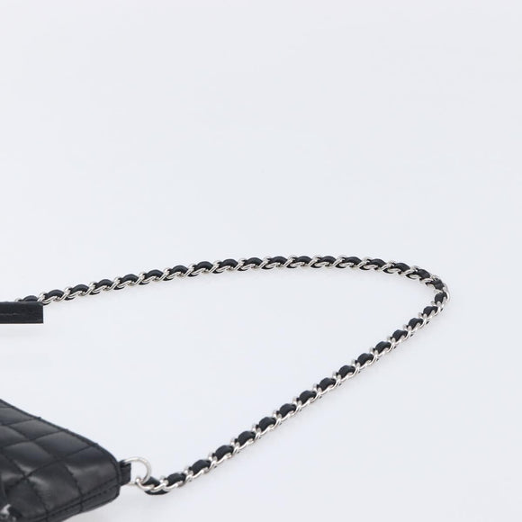 CHANEL Choco Bar line COCO Mark Chain Bag Leather Black Silver CC Auth 203211V