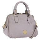 MCM Hand Bag Leather 2way Gray Gold Auth 203213-1