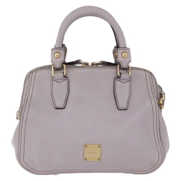MCM Hand Bag Leather 2way Gray Gold Auth 203213