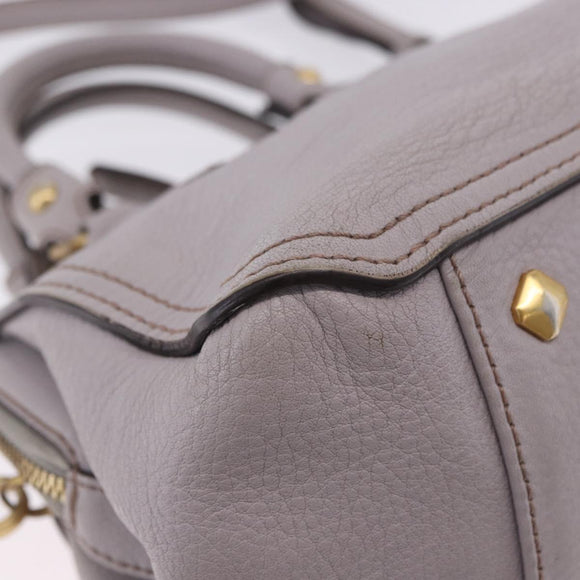 MCM Hand Bag Leather 2way Gray Gold Auth 203213