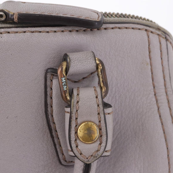 MCM Hand Bag Leather 2way Gray Gold Auth 203213