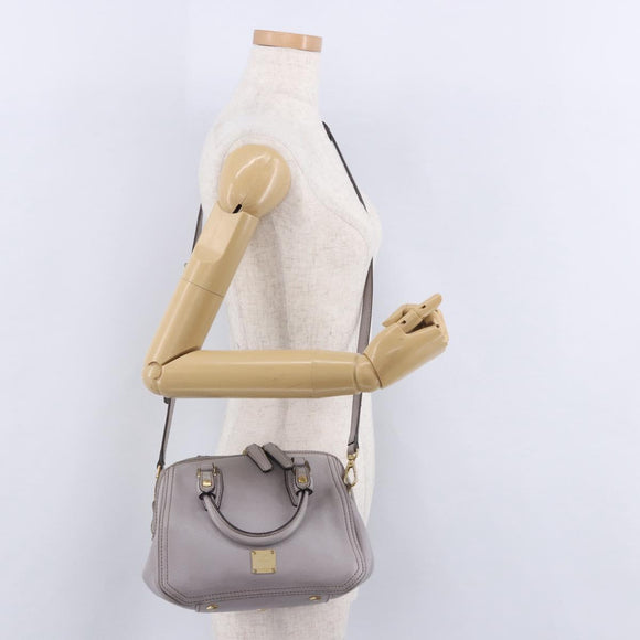 MCM Hand Bag Leather 2way Gray Gold Auth 203213