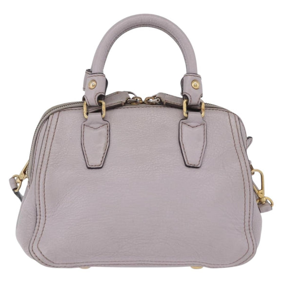 MCM Hand Bag Leather 2way Gray Gold Auth 203213