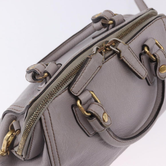 MCM Hand Bag Leather 2way Gray Gold Auth 203213