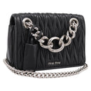 Miu Miu Matelasse Chain Shoulder Bag Leather Black Silver Auth 203216V-1
