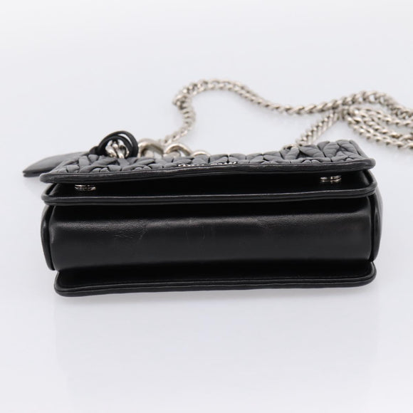Miu Miu Matelasse Chain Shoulder Bag Leather Black Silver Auth 203216V
