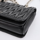 Miu Miu Matelasse Chain Shoulder Bag Leather Black Silver Auth 203216V-12
