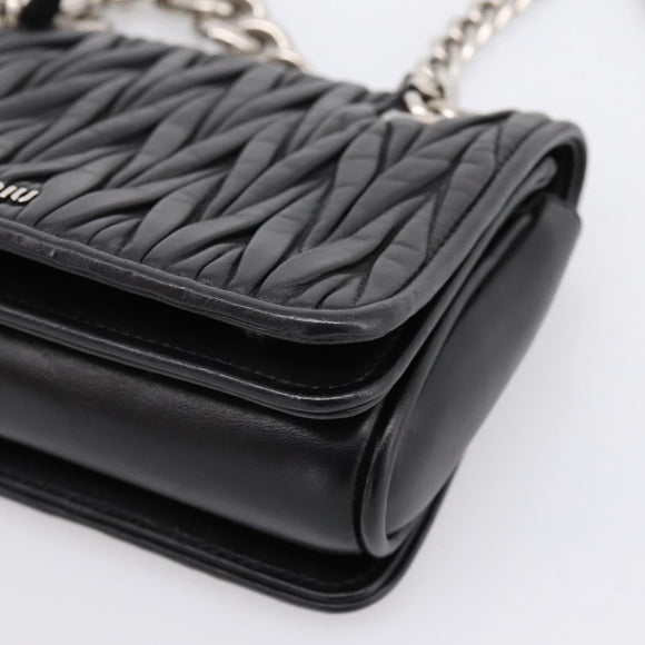Miu Miu Matelasse Chain Shoulder Bag Leather Black Silver Auth 203216V