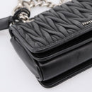 Miu Miu Matelasse Chain Shoulder Bag Leather Black Silver Auth 203216V-13