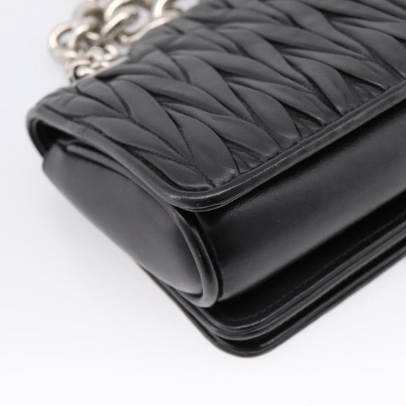 Miu Miu Matelasse Chain Shoulder Bag Leather Black Silver Auth 203216V