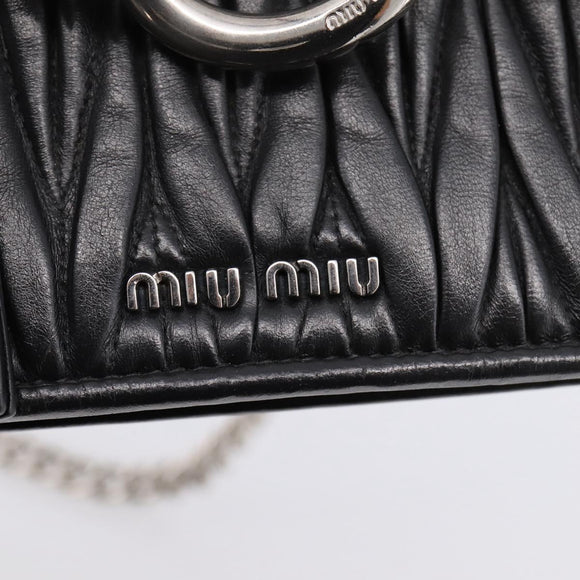 Miu Miu Matelasse Chain Shoulder Bag Leather Black Silver Auth 203216V