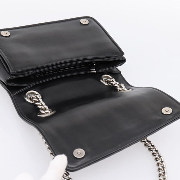 Miu Miu Matelasse Chain Shoulder Bag Leather Black Silver Auth 203216V
