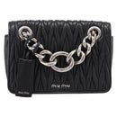 Miu Miu Matelasse Chain Shoulder Bag Leather Black Silver Auth 203216V-2