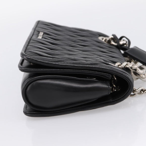 Miu Miu Matelasse Chain Shoulder Bag Leather Black Silver Auth 203216V