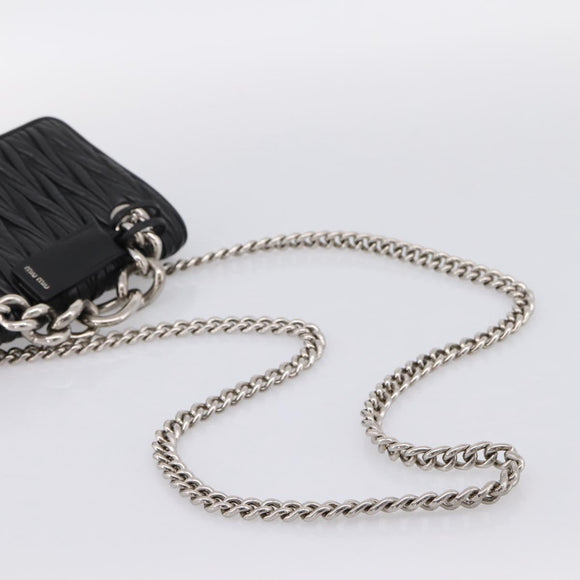 Miu Miu Matelasse Chain Shoulder Bag Leather Black Silver Auth 203216V