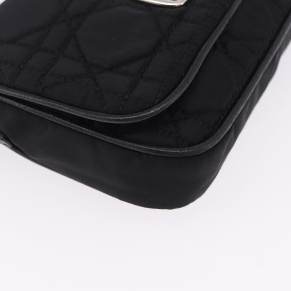 Christian Dior Chain Shoulder Bag Nylon Black Silver Auth 203219