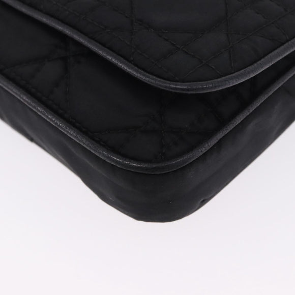 Christian Dior Chain Shoulder Bag Nylon Black Silver Auth 203219