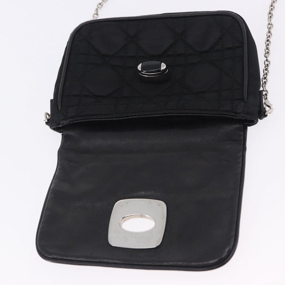 Christian Dior Chain Shoulder Bag Nylon Black Silver Auth 203219