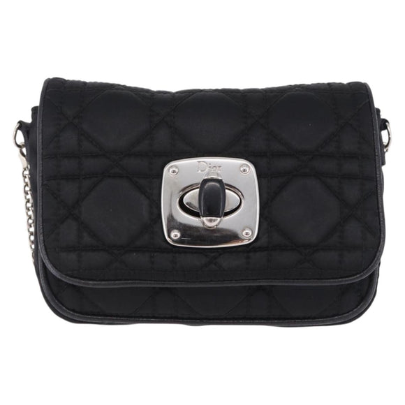 Christian Dior Chain Shoulder Bag Nylon Black Silver Auth 203219