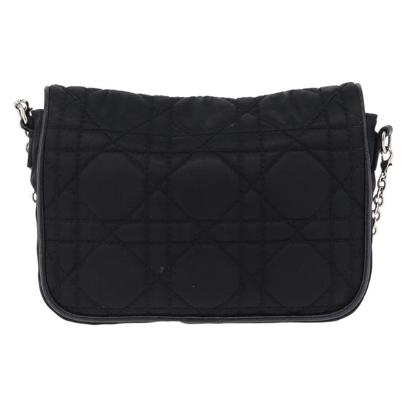 Christian Dior Chain Shoulder Bag Nylon Black Silver Auth 203219