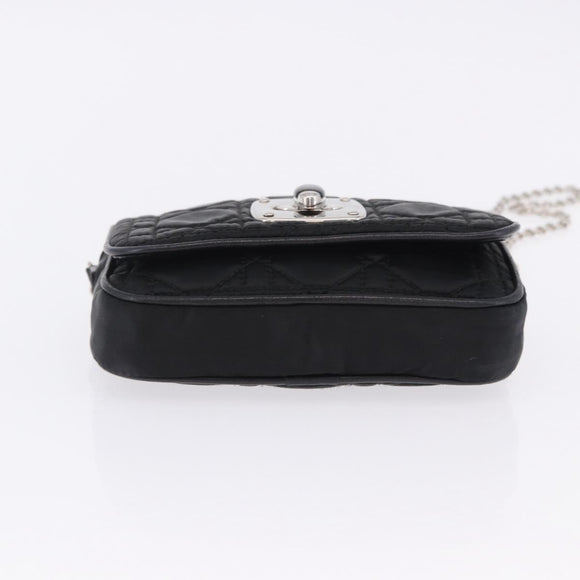 Christian Dior Chain Shoulder Bag Nylon Black Silver Auth 203219