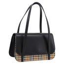 Burberrys Nova Check Hand Bag Canvas Leather Beige Silver Auth 203220V-1