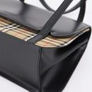 Burberrys Nova Check Hand Bag Canvas Leather Beige Silver Auth 203220V-10