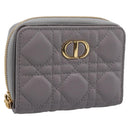 Christian Dior Caro Bifold Wallet Leather Gray Gold Auth 203223M-1