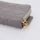 Christian Dior Caro Bifold Wallet Leather Gray Gold Auth 203223M-10