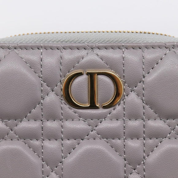 Christian Dior Caro Bifold Wallet Leather Gray Gold Auth 203223M