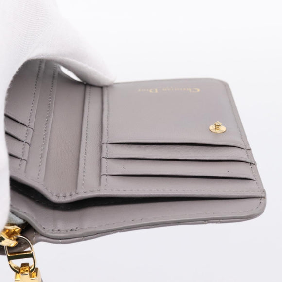 Christian Dior Caro Bifold Wallet Leather Gray Gold Auth 203223M