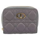 Christian Dior Caro Bifold Wallet Leather Gray Gold Auth 203223M-2