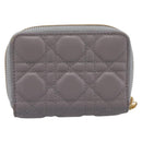 Christian Dior Caro Bifold Wallet Leather Gray Gold Auth 203223M-3